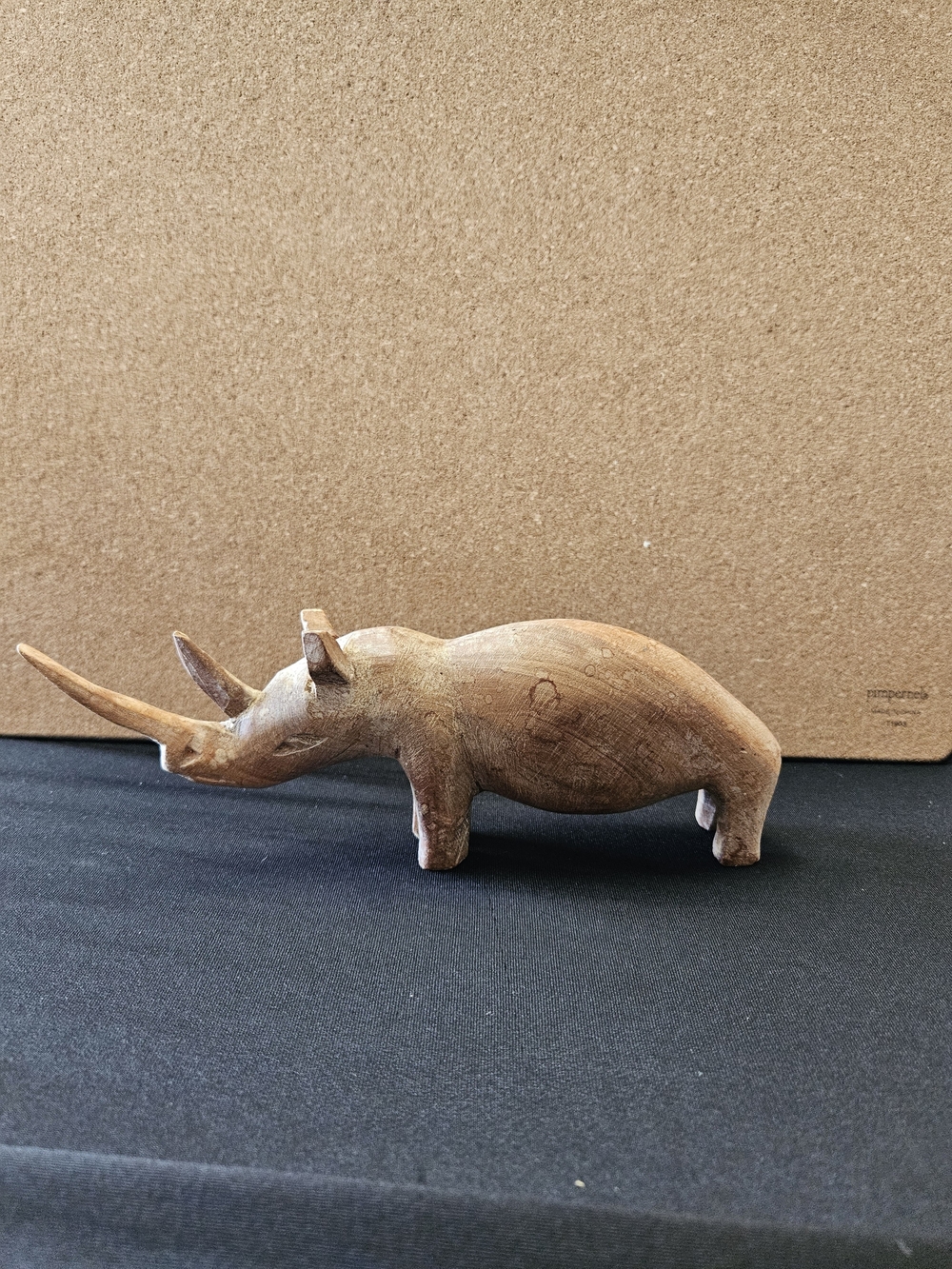 Vintage Rhinoceros Solid Hand Carved Wooden Figurine Sculpture